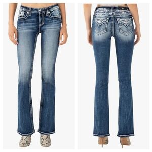 Miss Me EUC Mid Rise Camo Yoke Boot Jeans